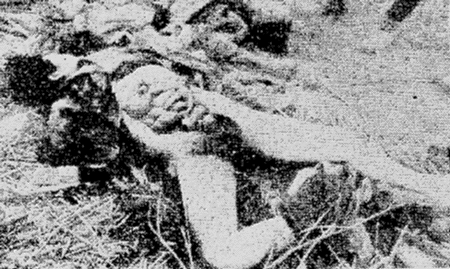 Naked body of a woman whose intestines had been dragged out 